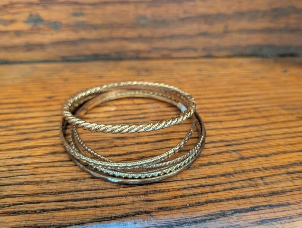 Vintage Stack Of Gold Rhinestone twisted Etched Rhinestone Bangels Bracelets Lot